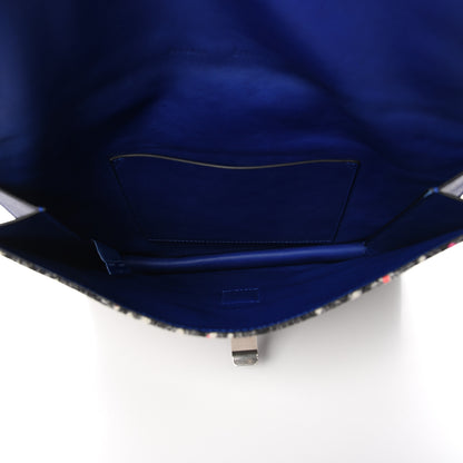 Proenza Schouler Canvas Carpet Print Lambskin Small Lunch Bag Clutch Charcoal Electric Blue 5 of 7