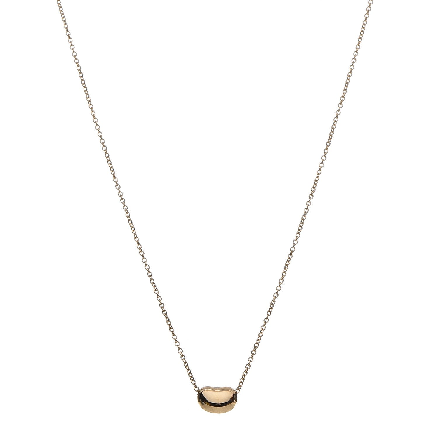 Tiffany 18K Yellow Gold 9mm Elsa Peretti Bean Pendant Necklace 1 of 5