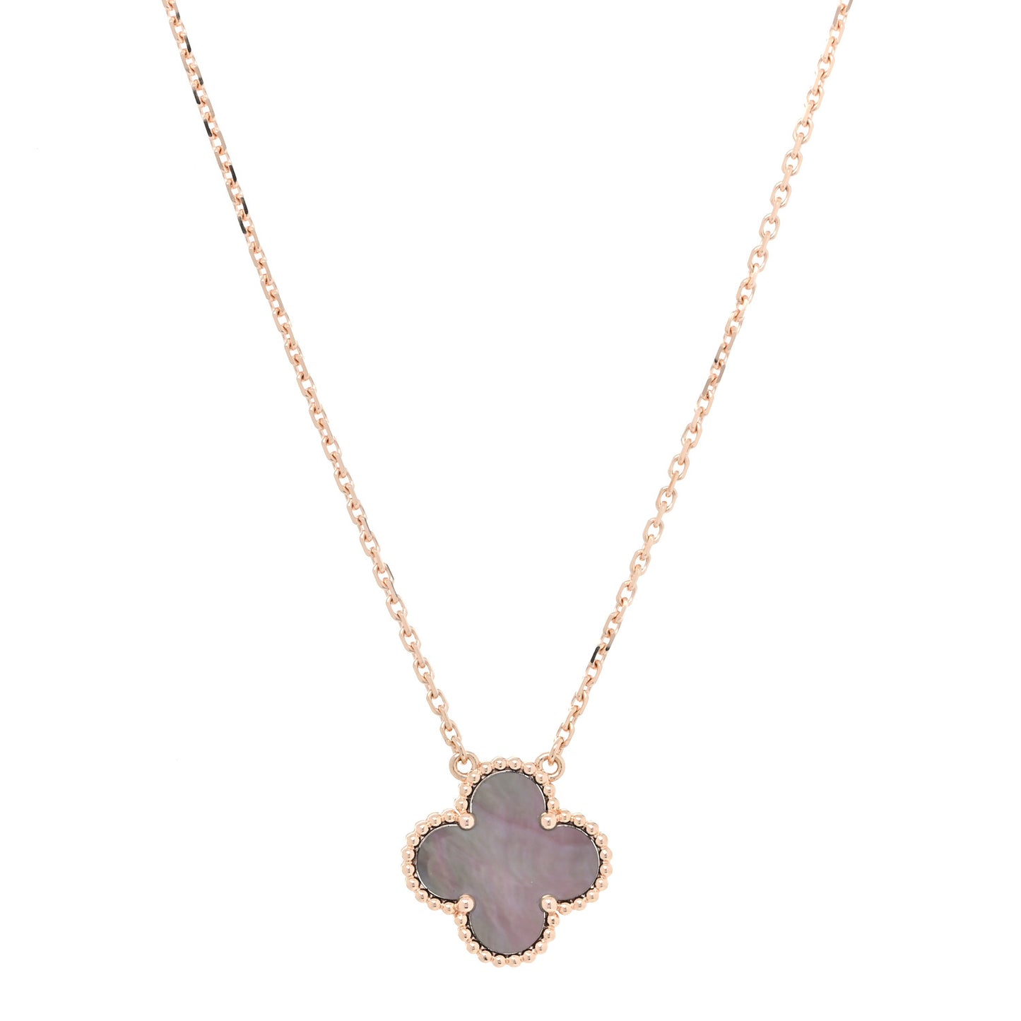 18K Rose Gold Gray Mother of Pearl Vintage Alhambra Pendant Necklace