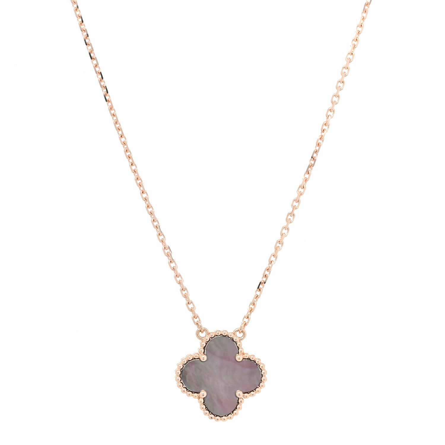 Van Cleef & Arpels 18K Rose Gold Gray Mother of Pearl Vintage Alhambra Pendant Necklace 3 of 8