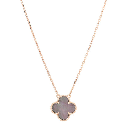 Van Cleef & Arpels 18K Rose Gold Gray Mother of Pearl Vintage Alhambra Pendant Necklace 3 of 8