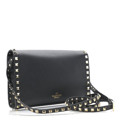 Valentino Garavani Pebbled Calfskin Medium Rockstud Flip Lock Crossbody Bag Black 3 of 9