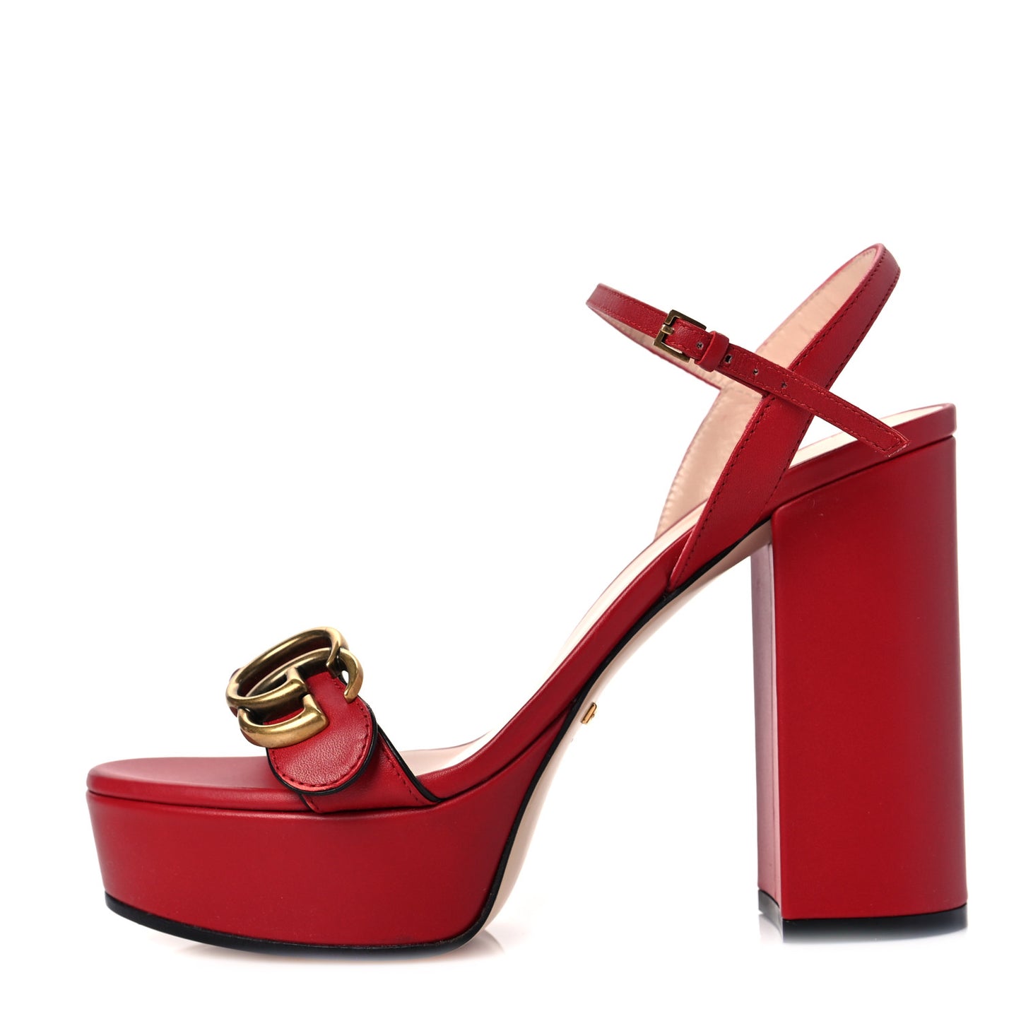 Calfskin GG Marmont Ankle Wrap 30/115mm Platform Sandals 36 Hibiscus Red