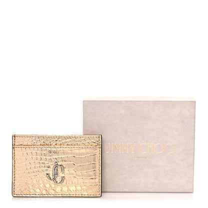 Jimmy Choo Metallic Calfskin Crocodile Embossed Umika Card Holder Light Gold 8 of 8