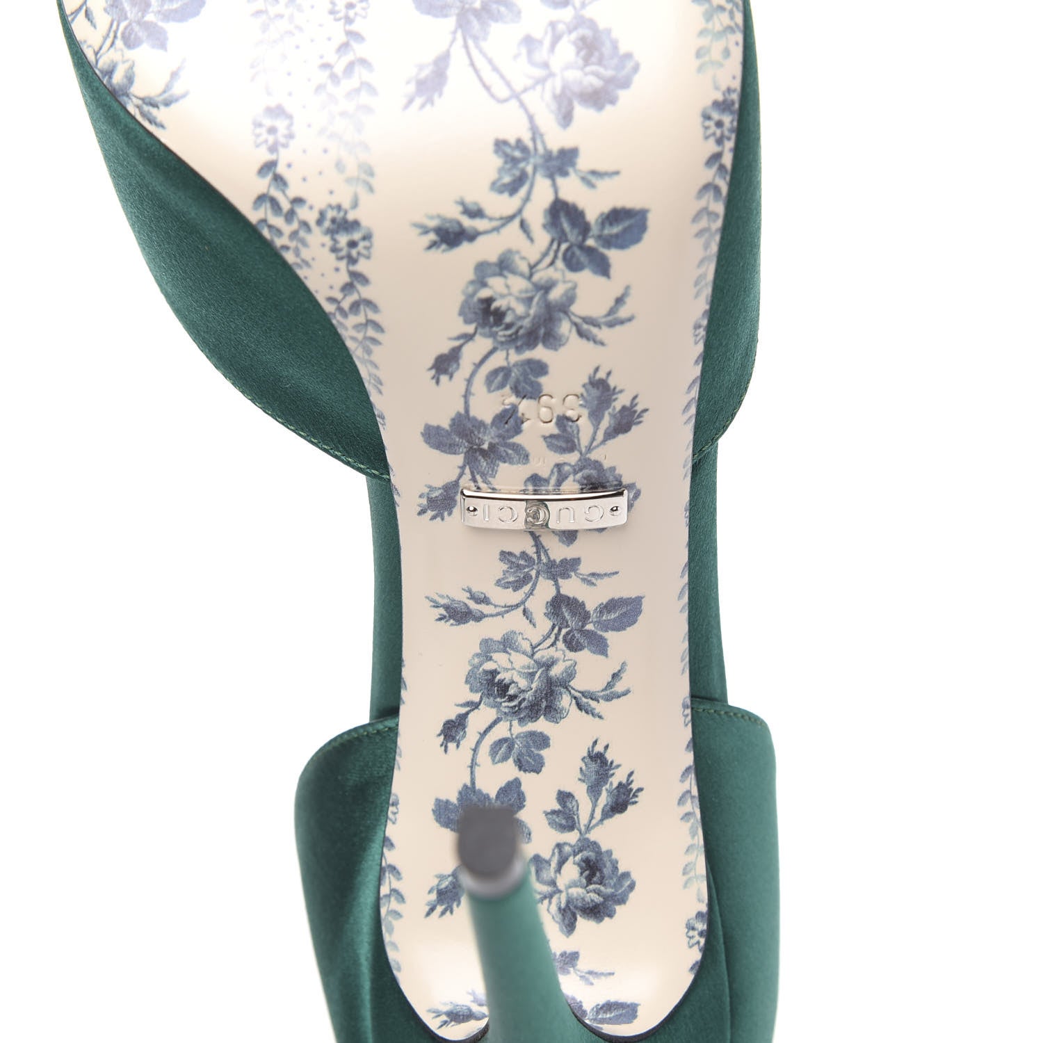 Gucci Satin Daisy Ankle Strap d'Orsay 105 Pumps 39.5 Emerald Green 7 of 8