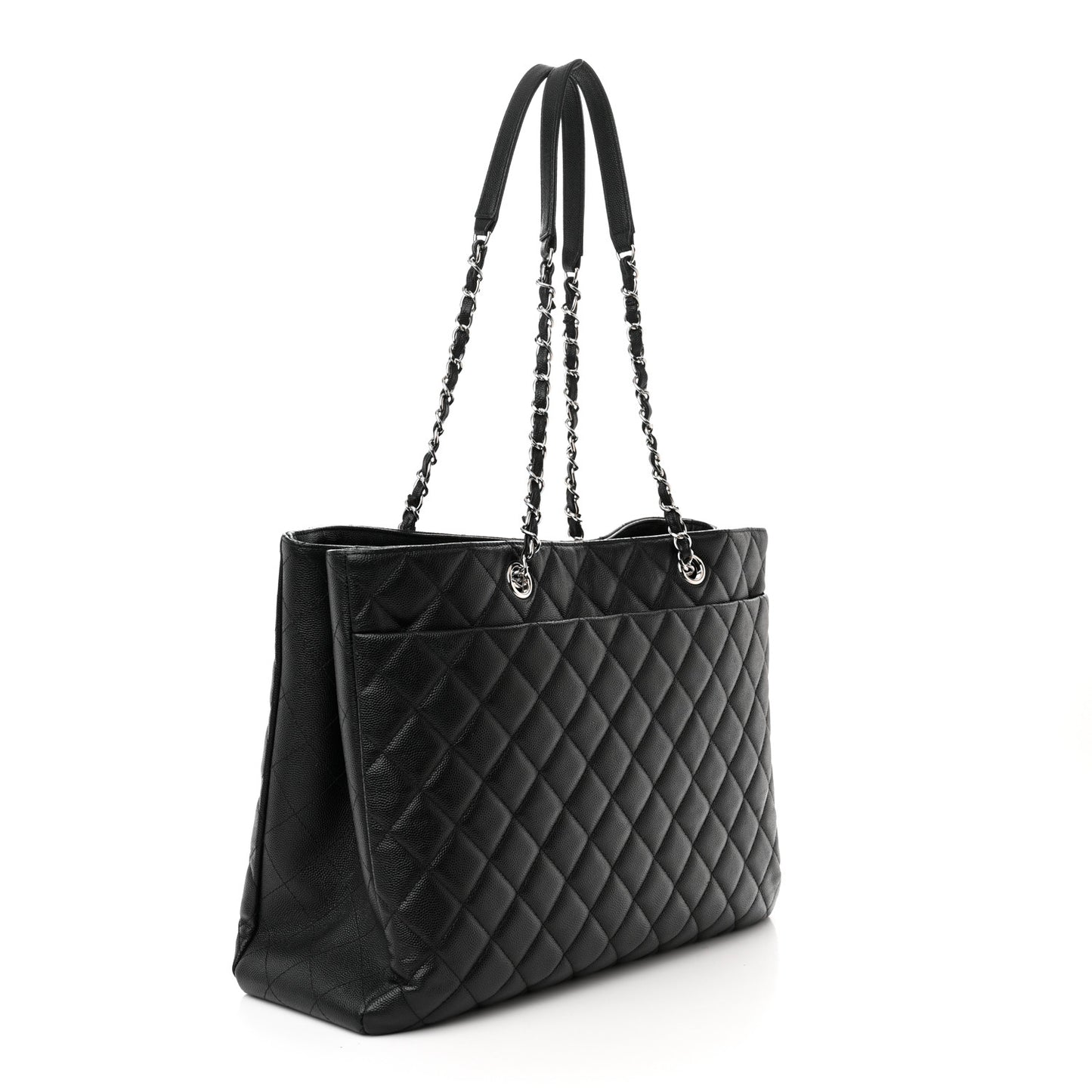 Caviar Quilted Large Shopping Tote Black