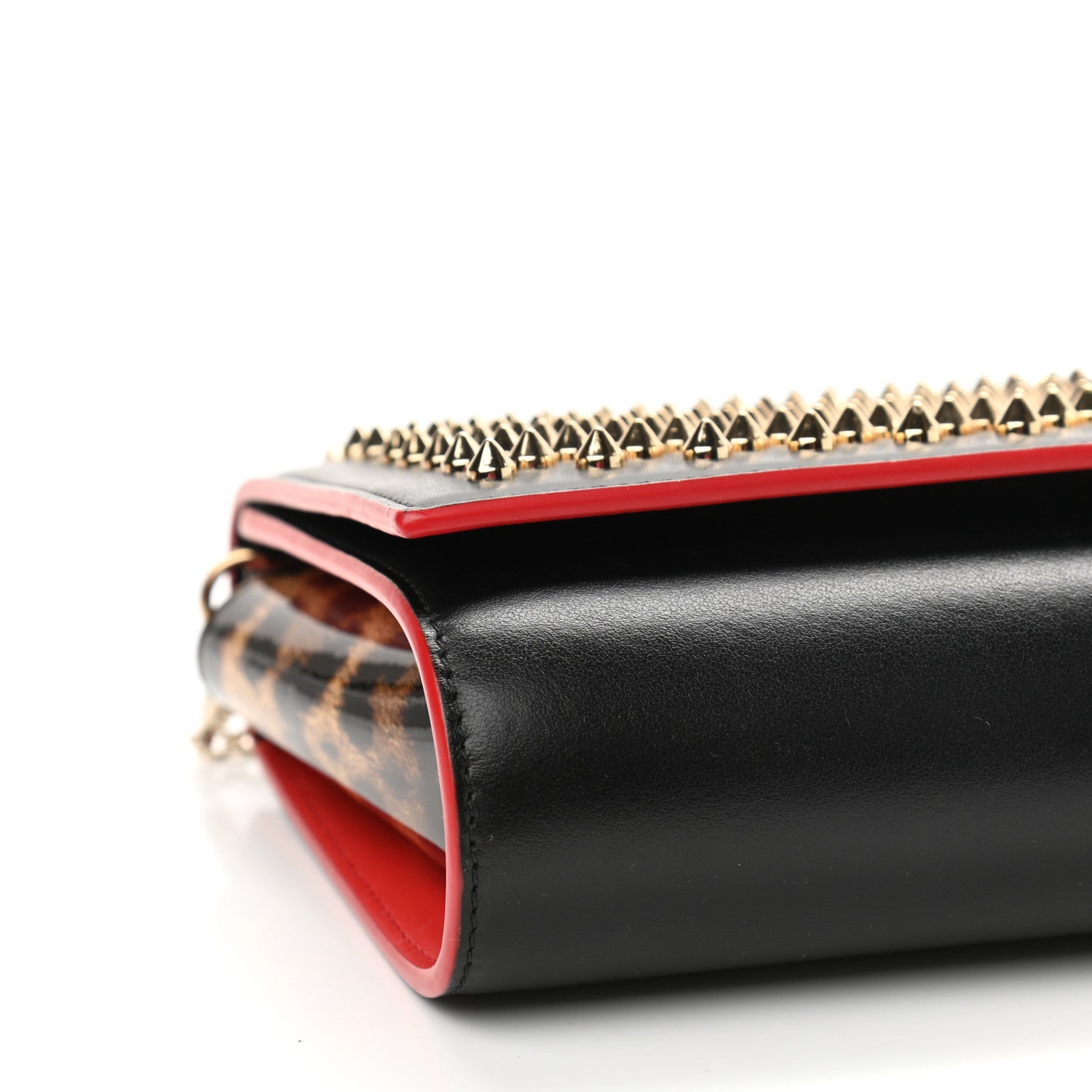 Christian Louboutin Calfskin Patent Leopard Spikes Paloma Clutch Black 8 of 9