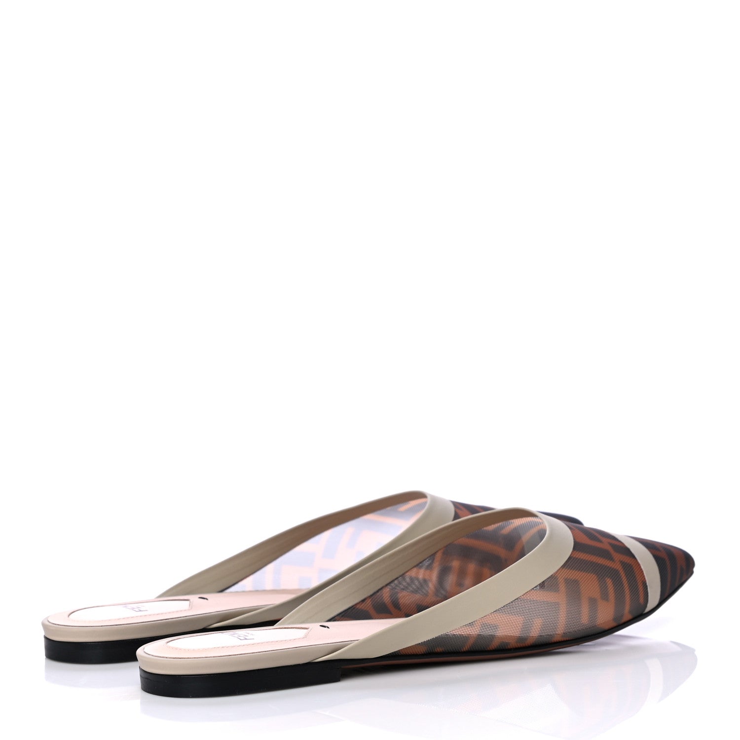 Fendi Technical Mesh Vitello FF Colibri Flat Mules 40.5 Tobacco Moro Camelia 4 of 12