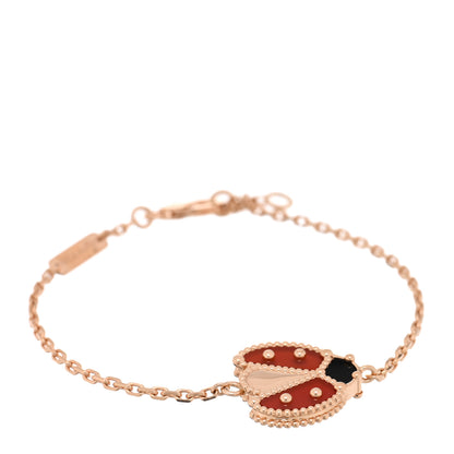 Van Cleef & Arpels 18K Rose Gold Carnelian Onyx Lucky Spring Open Wing Lady Bug Bracelet 1 of 4