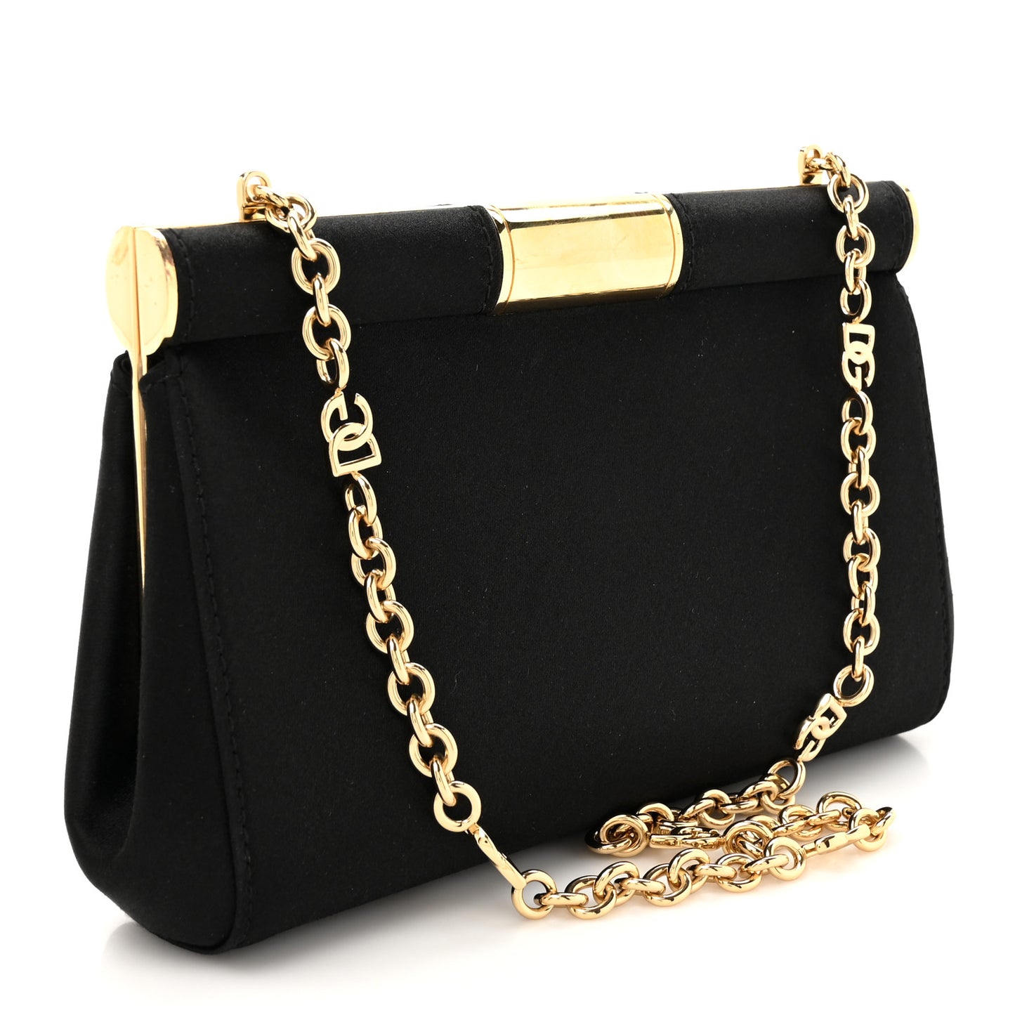 Satin Small Marlene Chain Clutch Black