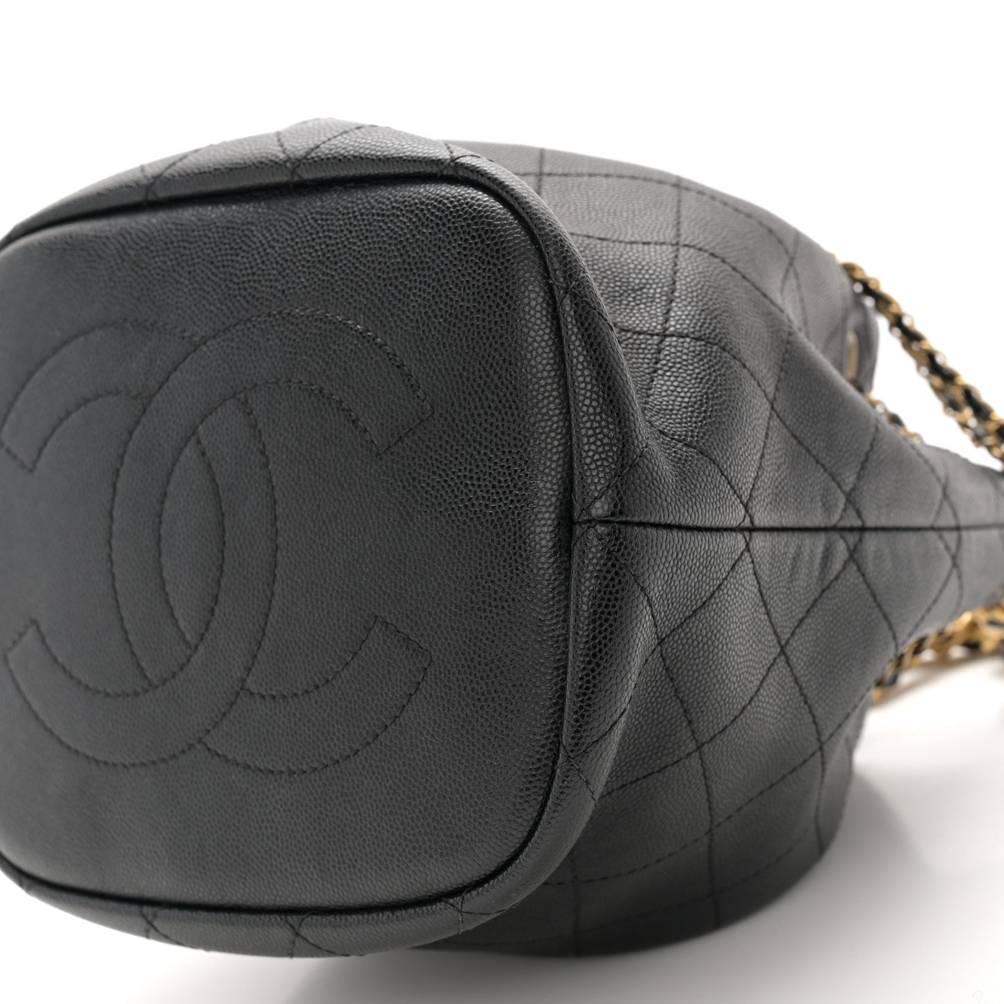Caviar Quilted Fashion Therapy Bucket Drawstring Bag Black