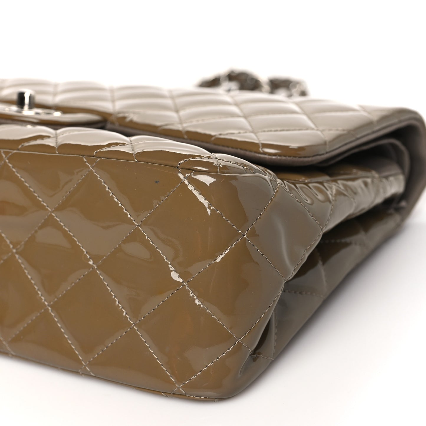 Patent Calfskin Quilted Jumbo Double Flap Grey