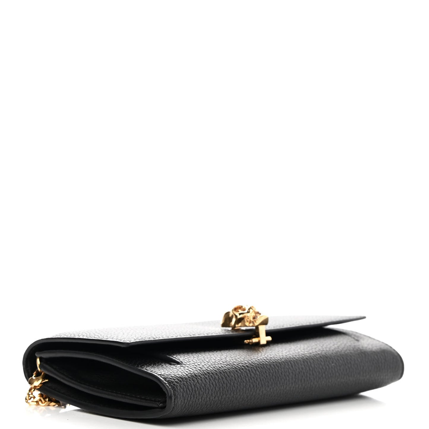 Pebbled Calfskin Skull Wallet on Chain Black