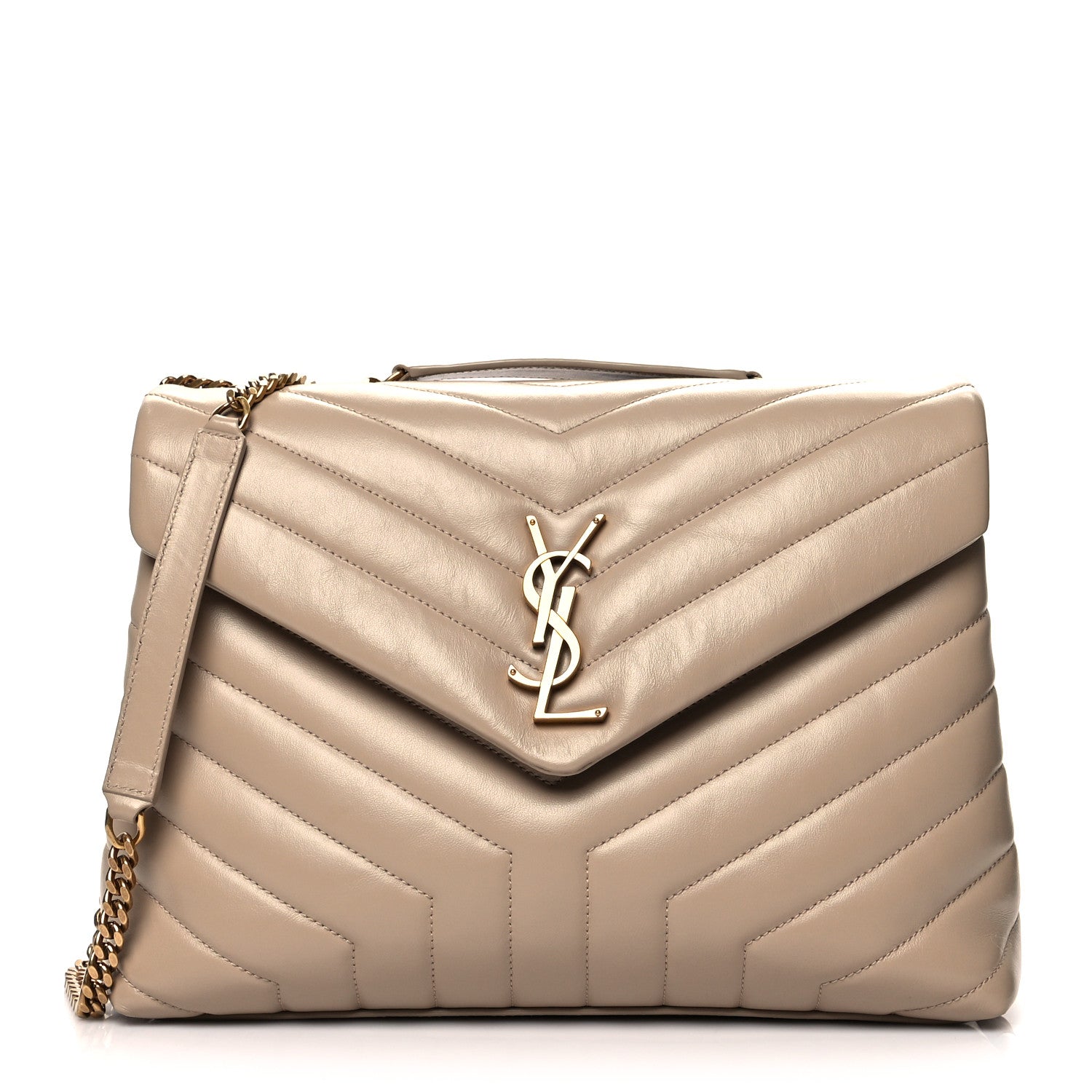 Saint Laurent Calfskin Y Quilted Monogram Medium Loulou Chain Satchel Dark Beige 1 of 12