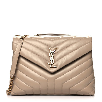 Saint Laurent Calfskin Y Quilted Monogram Medium Loulou Chain Satchel Dark Beige 1 of 12