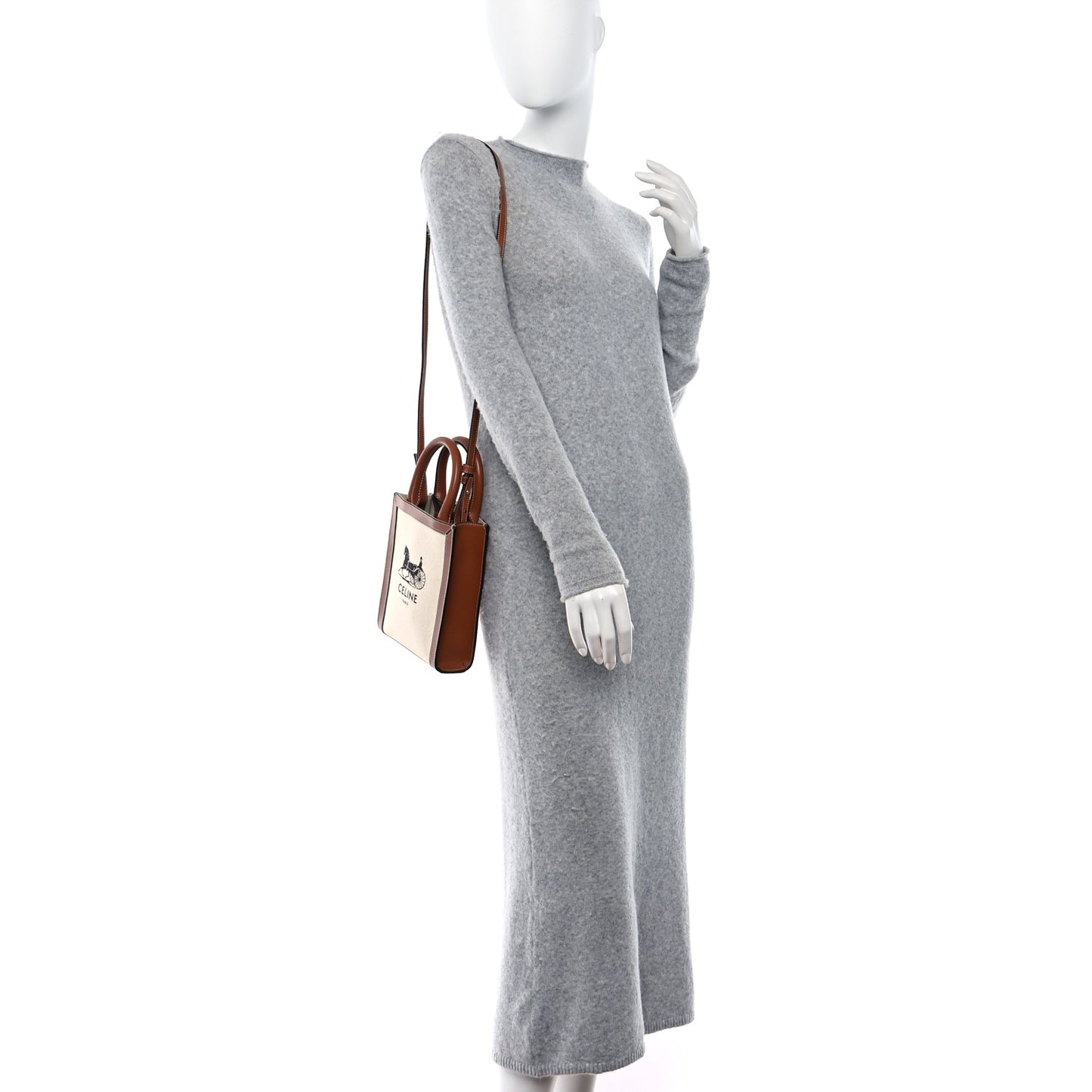 Canvas Calfskin Sulky Print Mini Vertical Cabas Natural Tan