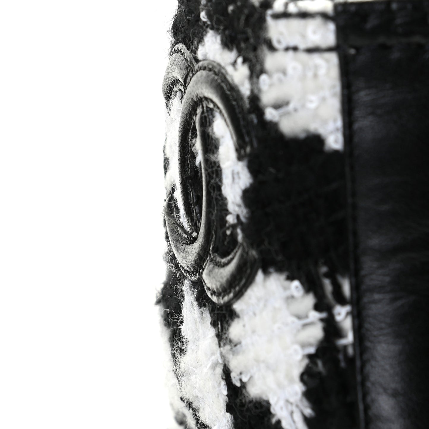 Tweed Grosgrain Pearl Combat Short Boots 40.5 White Black