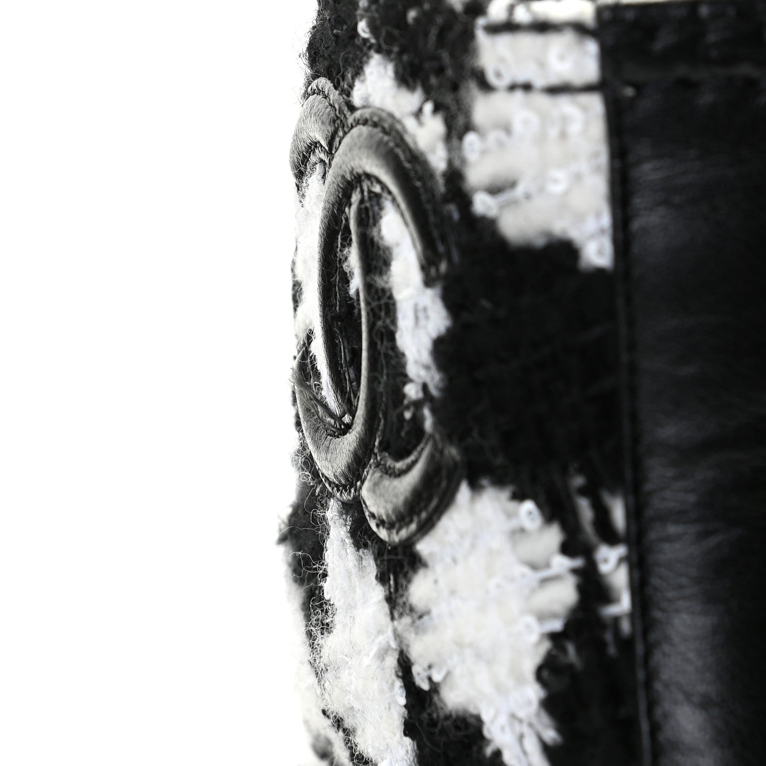 Chanel Tweed Grosgrain Pearl Combat Short Boots 40.5 White Black 8 of 11
