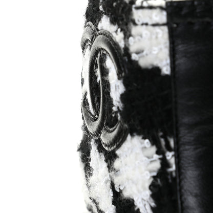 Chanel Tweed Grosgrain Pearl Combat Short Boots 40.5 White Black 8 of 11