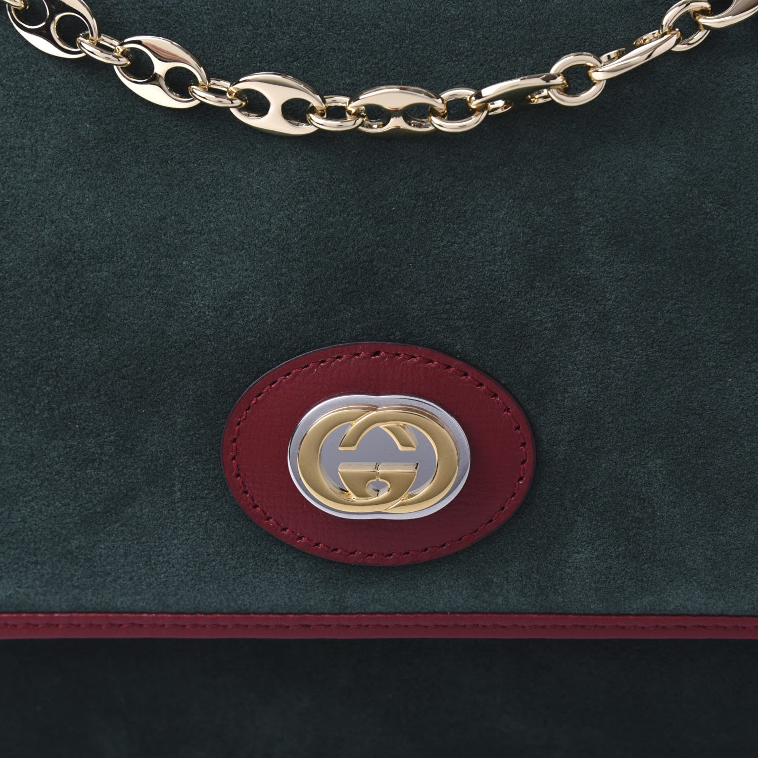 Gucci Suede Azalea Calfskin Small Marina Chain Shoulder Bag Green Red 10 of 10