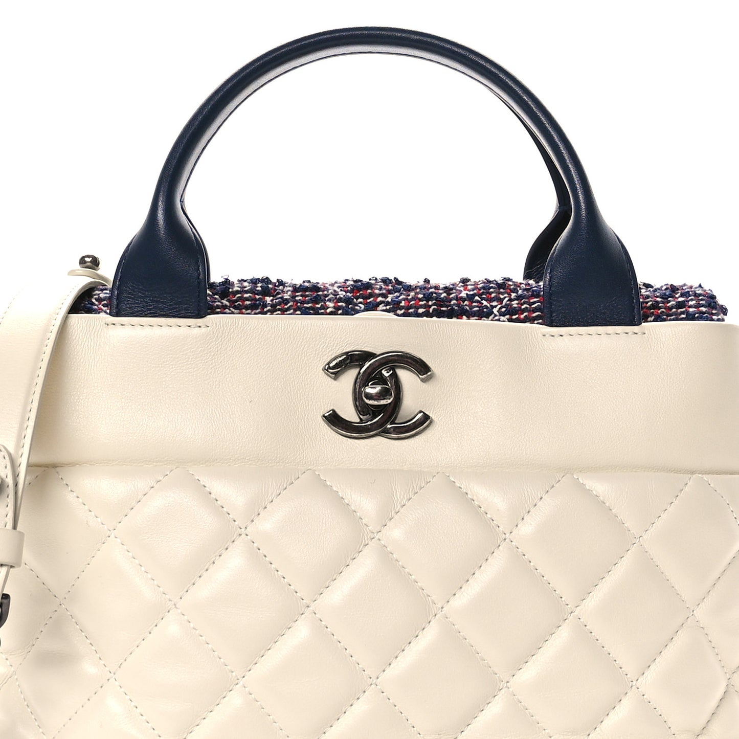 Calfskin Tweed Quilted Small Tote White Multicolor