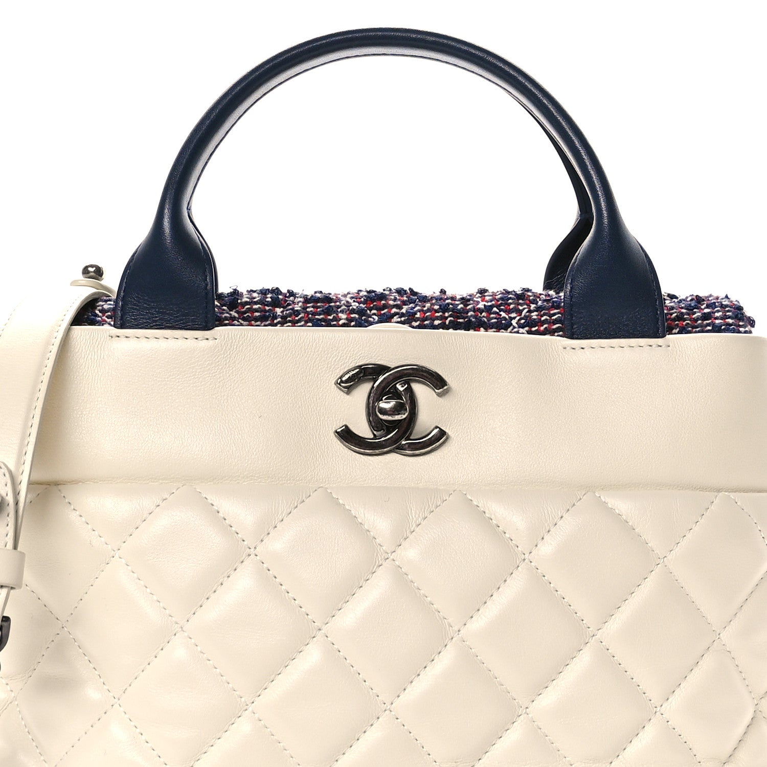 Chanel Calfskin Tweed Quilted Small Tote White Multicolor 8 of 10