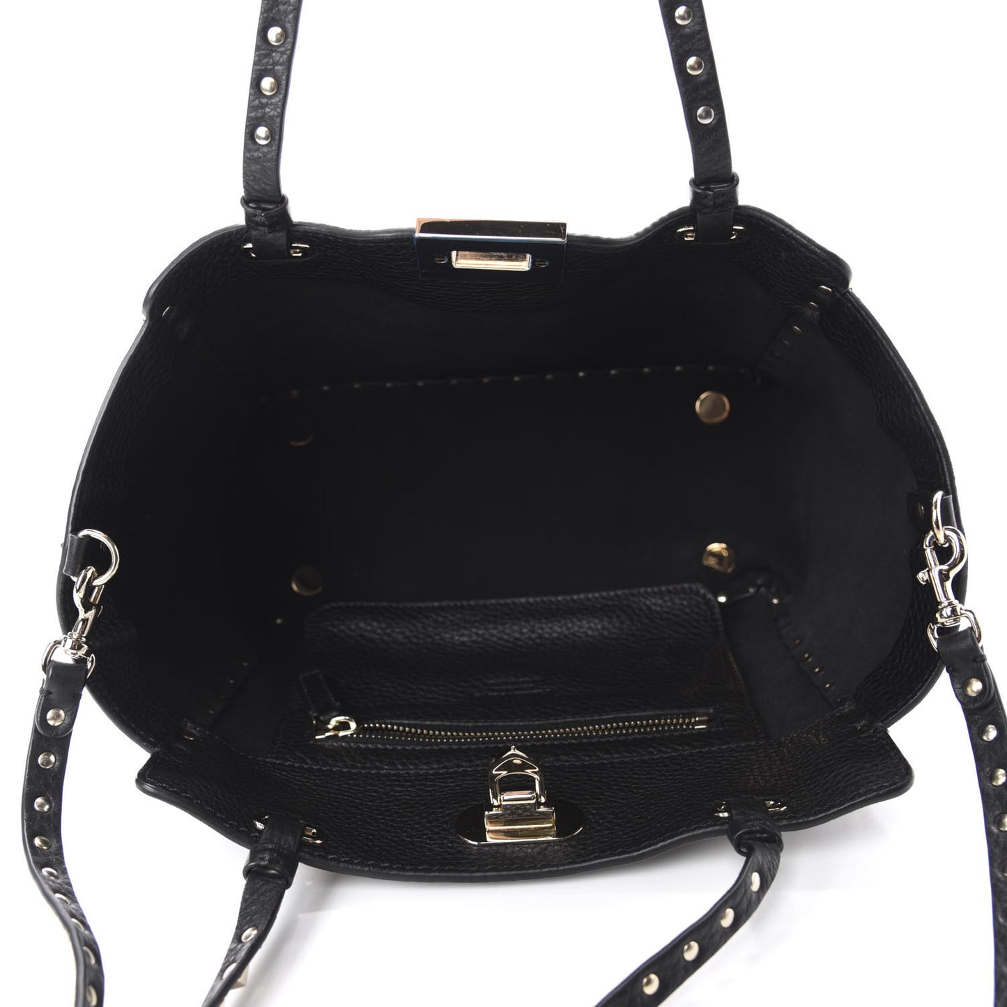 Grained Calfskin Small Rockstud Tote Black