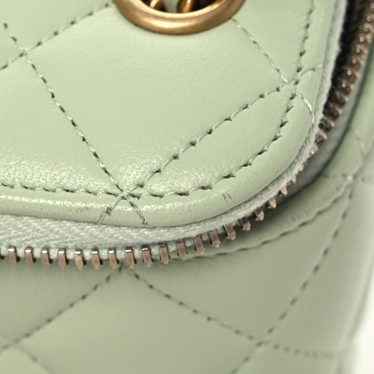 Chanel Lambskin Quilted Pearl Crush Mini Vanity Case With Chain Light Green 14 of 16