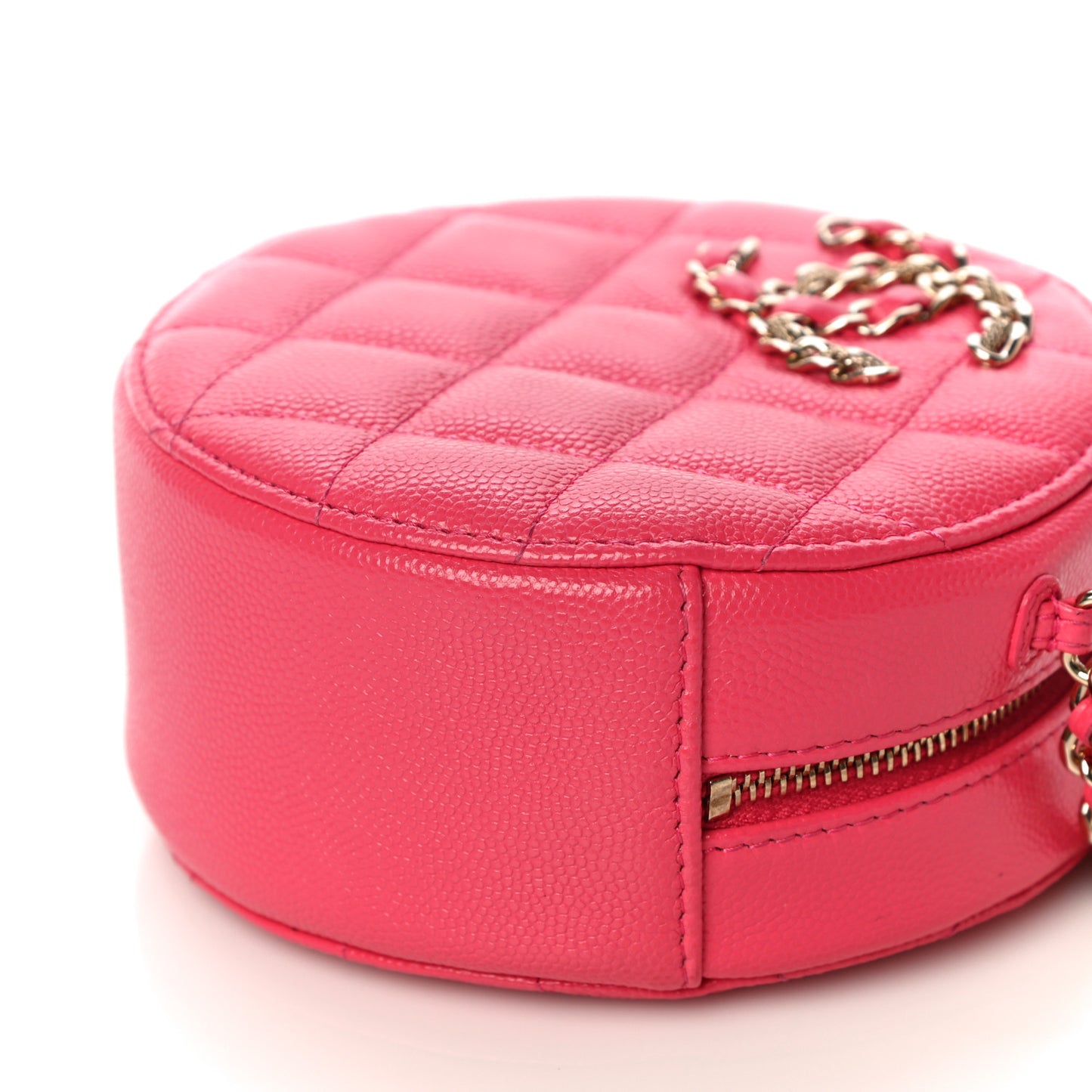 Caviar Quilted French New Wave Round Clutch With Chain Pink
