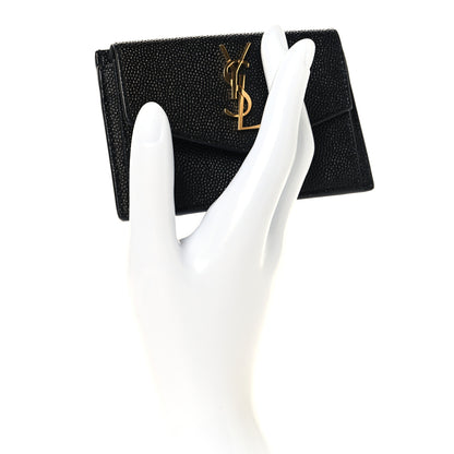 Saint Laurent Grain De Poudre Uptown Monogram Card Case Black 2 of 8
