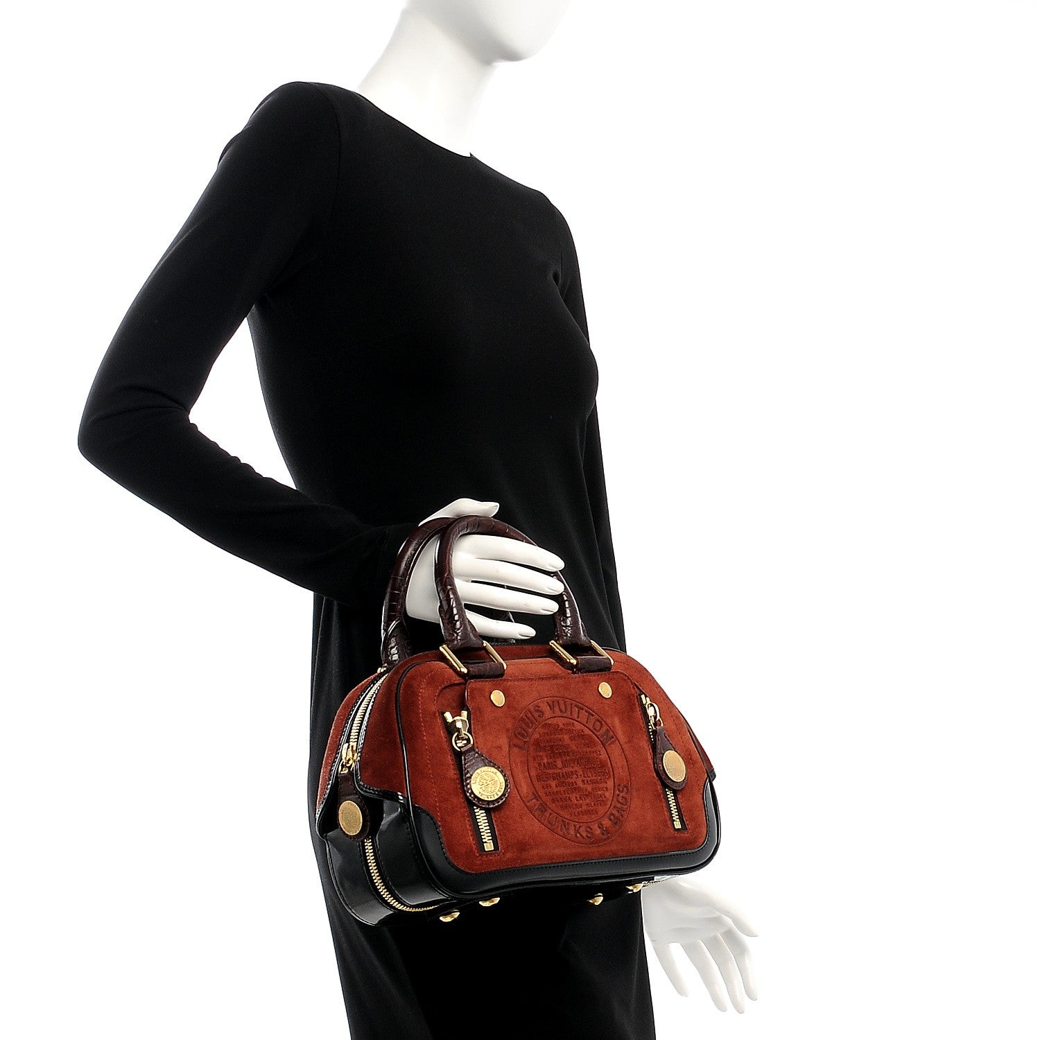 Louis Vuitton Suede Stamped Havane Bowler PM Brun 2 of 8