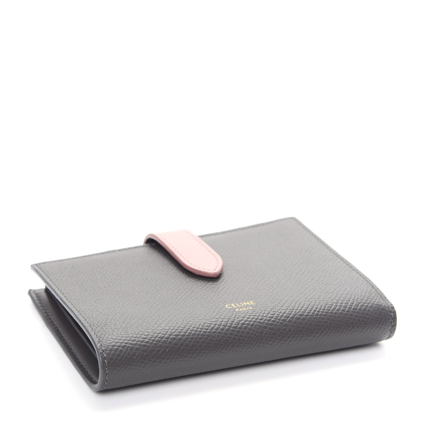 Grained Calfskin Medium Multifunction Strap Wallet Grey Vintage Pink