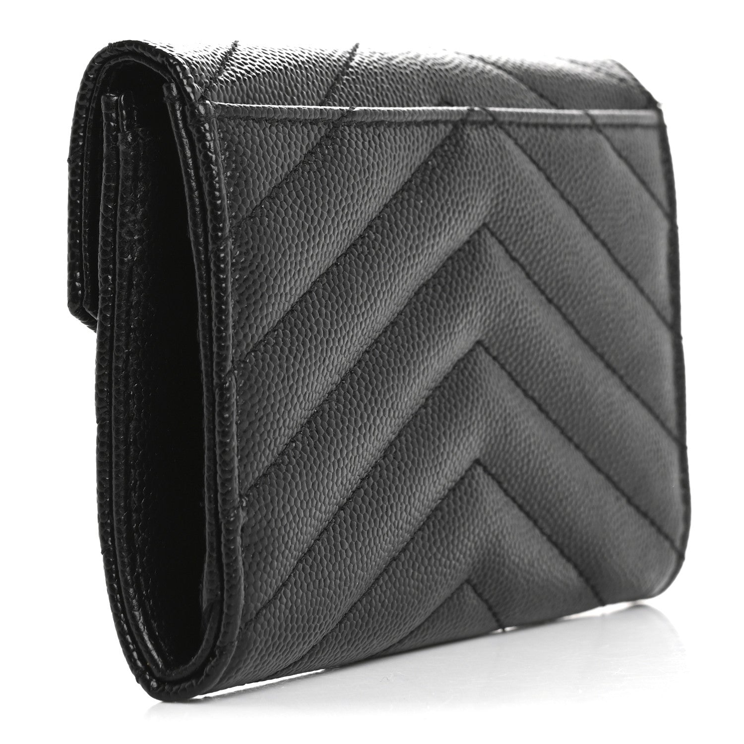 Saint Laurent Grain De Poudre Matelasse Chevron Small Monogram Envelope Wallet Black 3 of 10