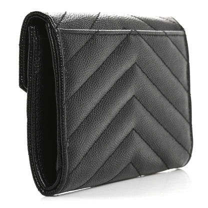 Saint Laurent Grain De Poudre Matelasse Chevron Small Monogram Envelope Wallet Black 3 of 10