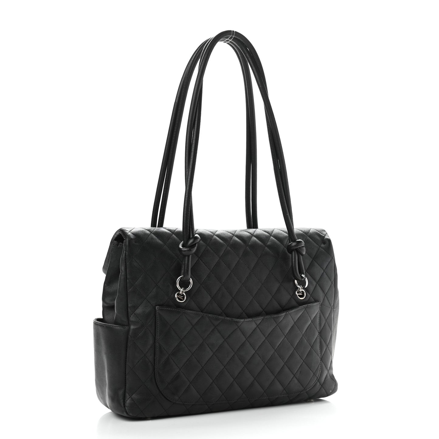 Calfskin Quilted Large Cambon Flap Black White