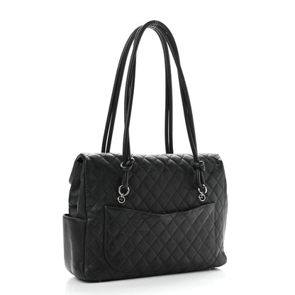 Chanel Calfskin Quilted Large Cambon Flap Black White 3 of 25