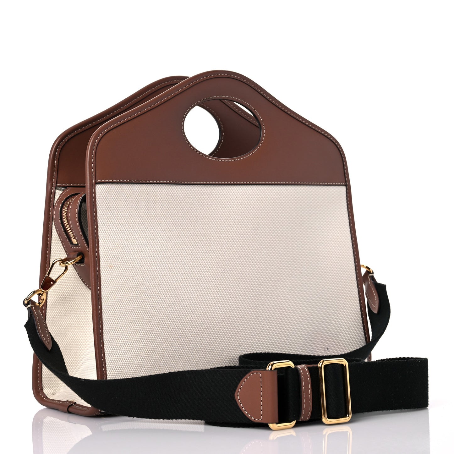 Canvas Smooth Calfskin Two Tone Small Pocket Bag Natural Malt Brown