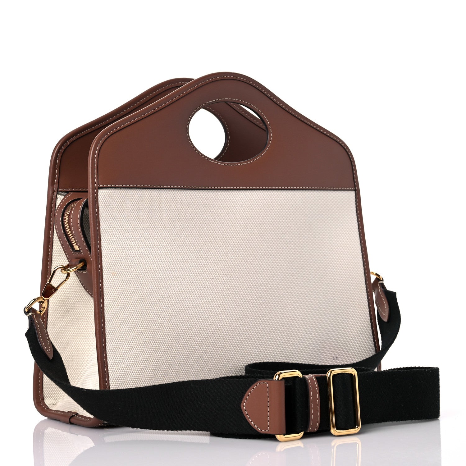 Burberry Canvas Smooth Calfskin Two Tone Small Pocket Bag Natural Malt Brown 3 of 16