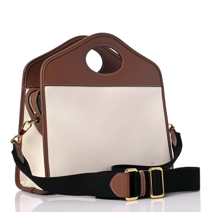 Burberry Canvas Smooth Calfskin Two Tone Small Pocket Bag Natural Malt Brown 3 of 16