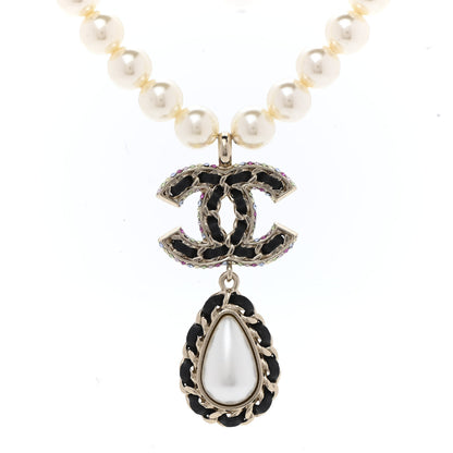 Chanel Lambskin Crystal Pearl CC Short Pendant Necklace Gold Pearly White Black Multicolor 4 of 7