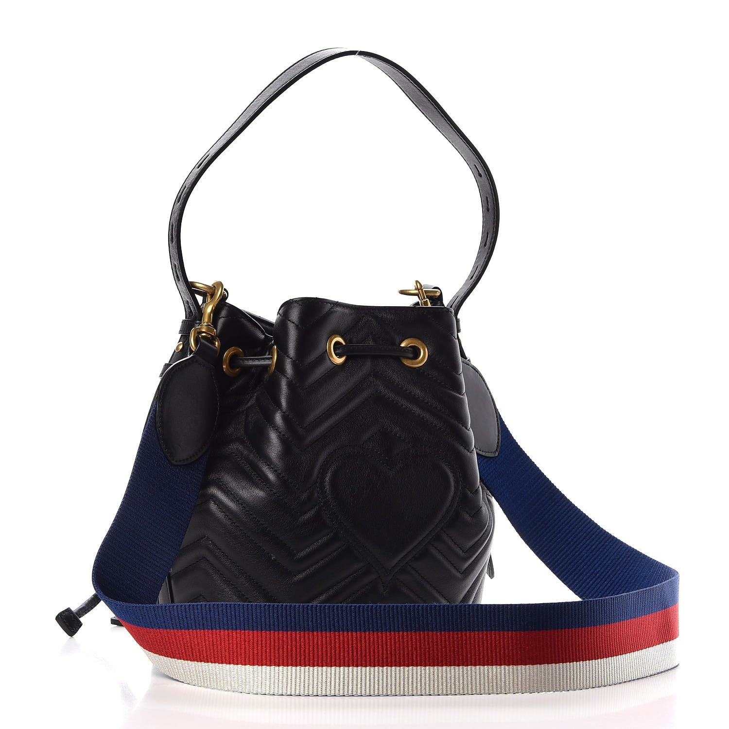 Gucci Calfskin Matelasse Sylvie Web GG Marmont Bucket Bag Black 4 of 17