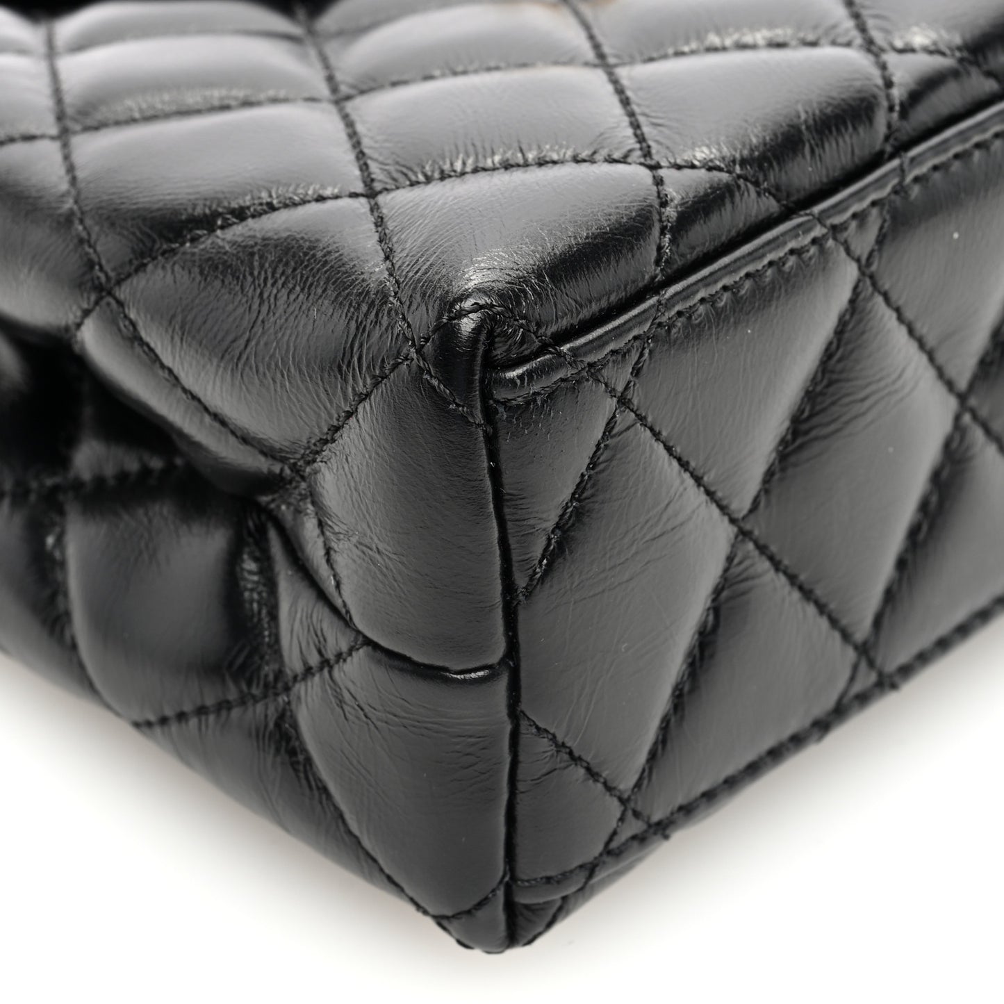 Shiny Aged Calfskin Quilted Nano Kelly Shopper Black