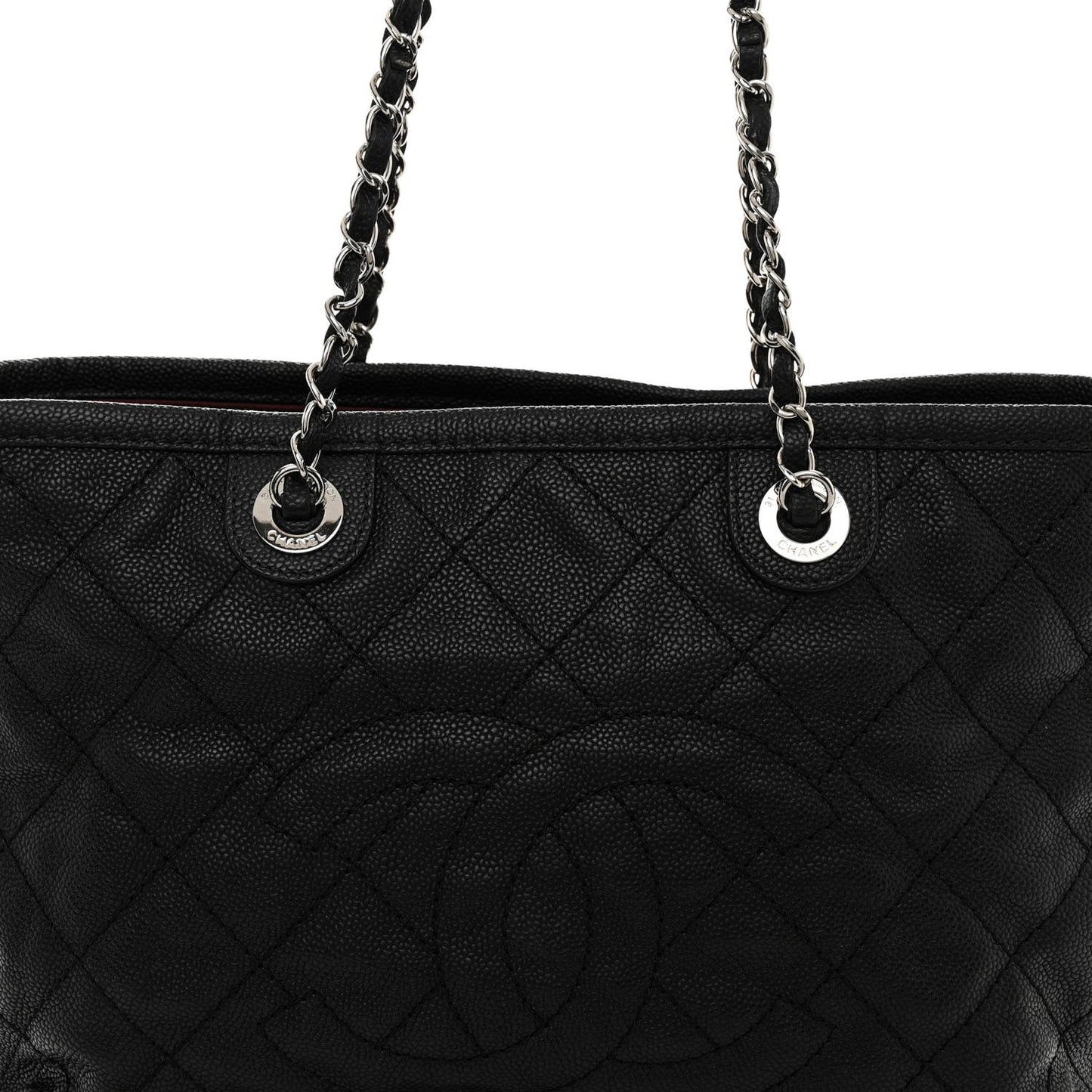 Grained Calfskin Quilted Small Daily Shopping Tote Black
