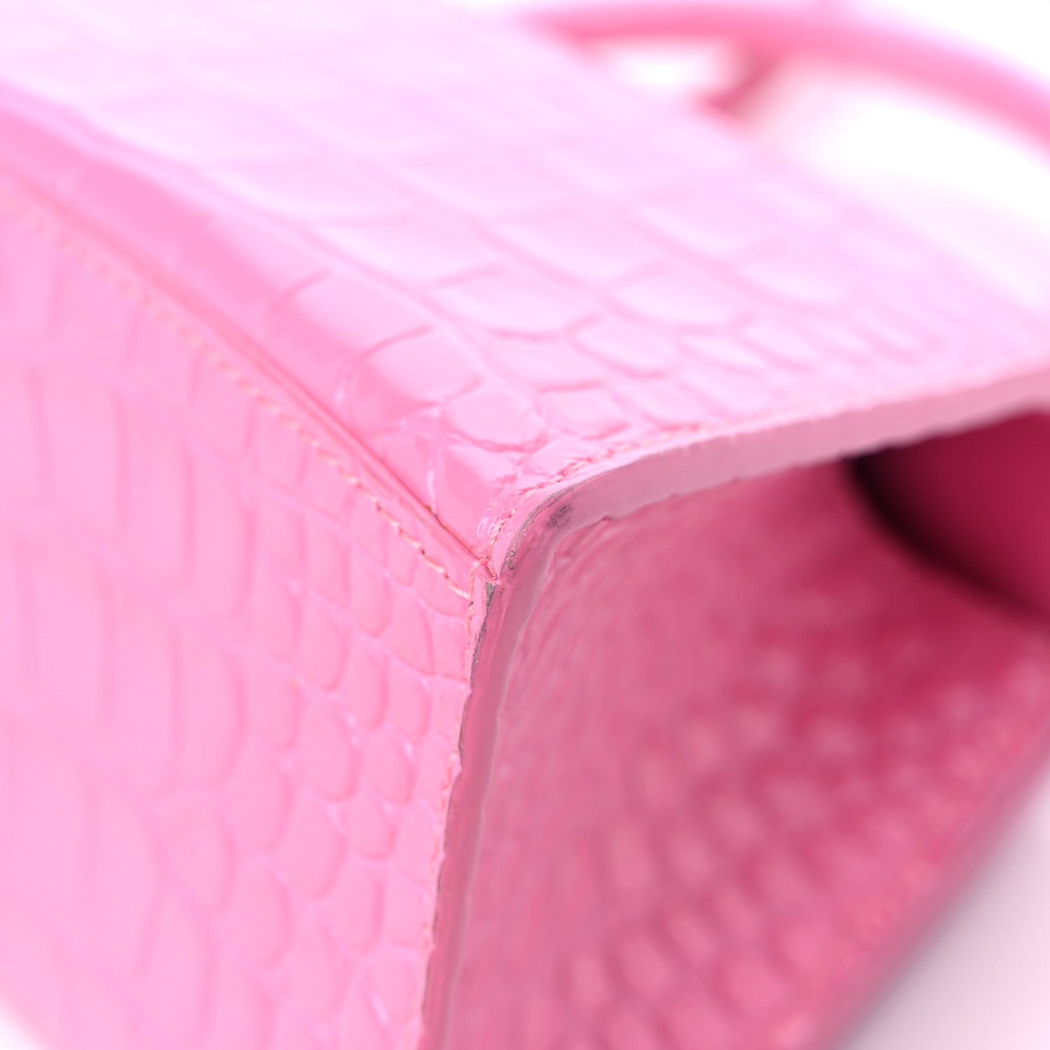Balenciaga Shiny Calfskin Crocodile Embossed Small Hourglass Top Handle Bag Baby Pink 11 of 13