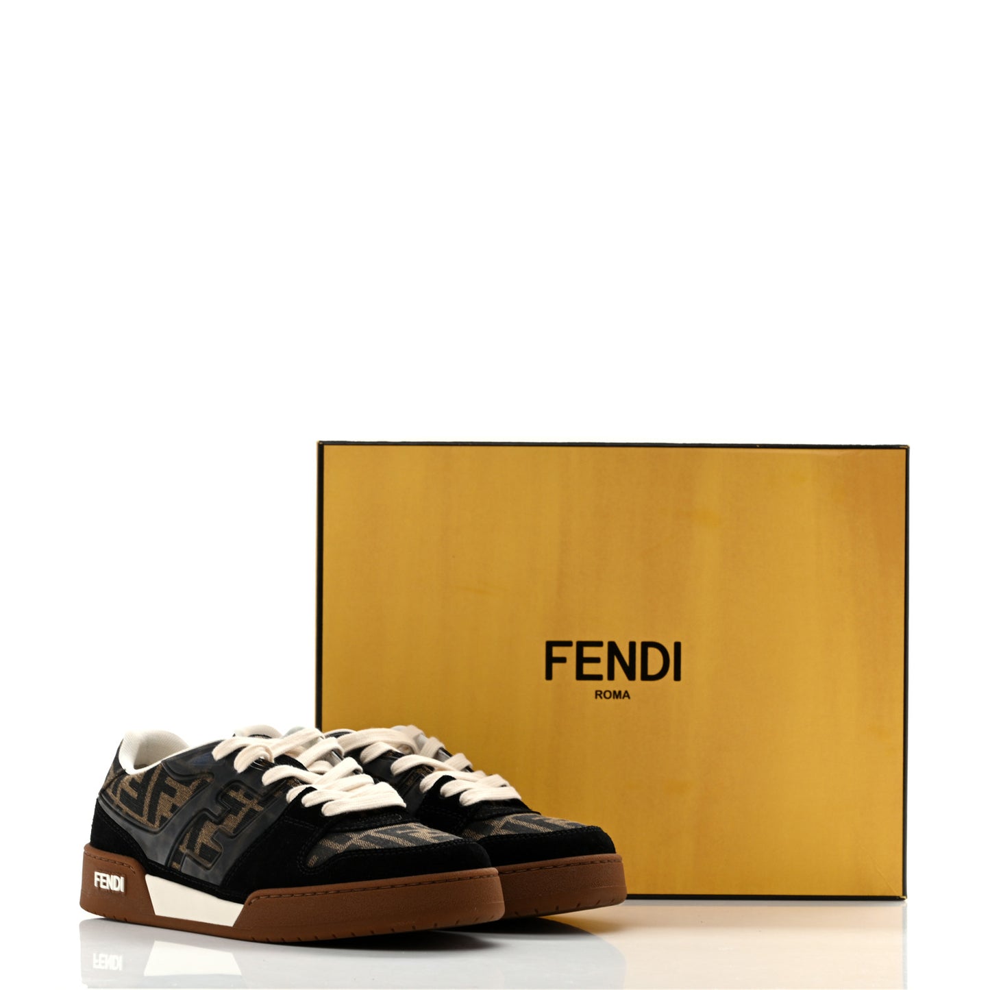 Suede Calfskin Zucca Fendi Match Low Top Sneakers 40 Tobacco Black