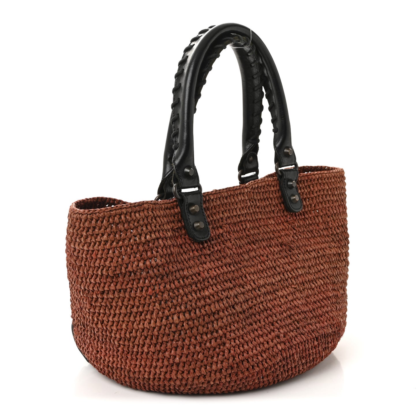 Raffia Calfskin Panier Basket Tote Brown Black