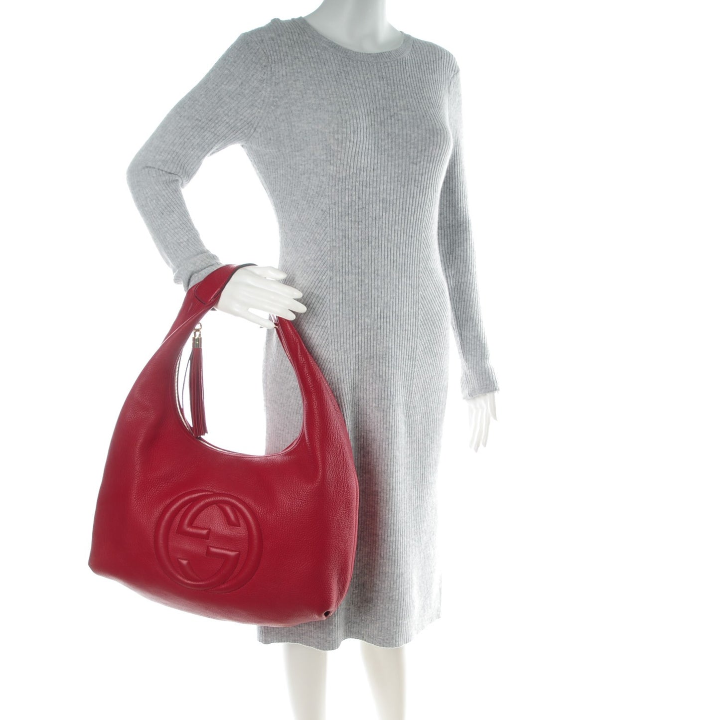 Pebbled Calfskin Large Soho Hobo Red