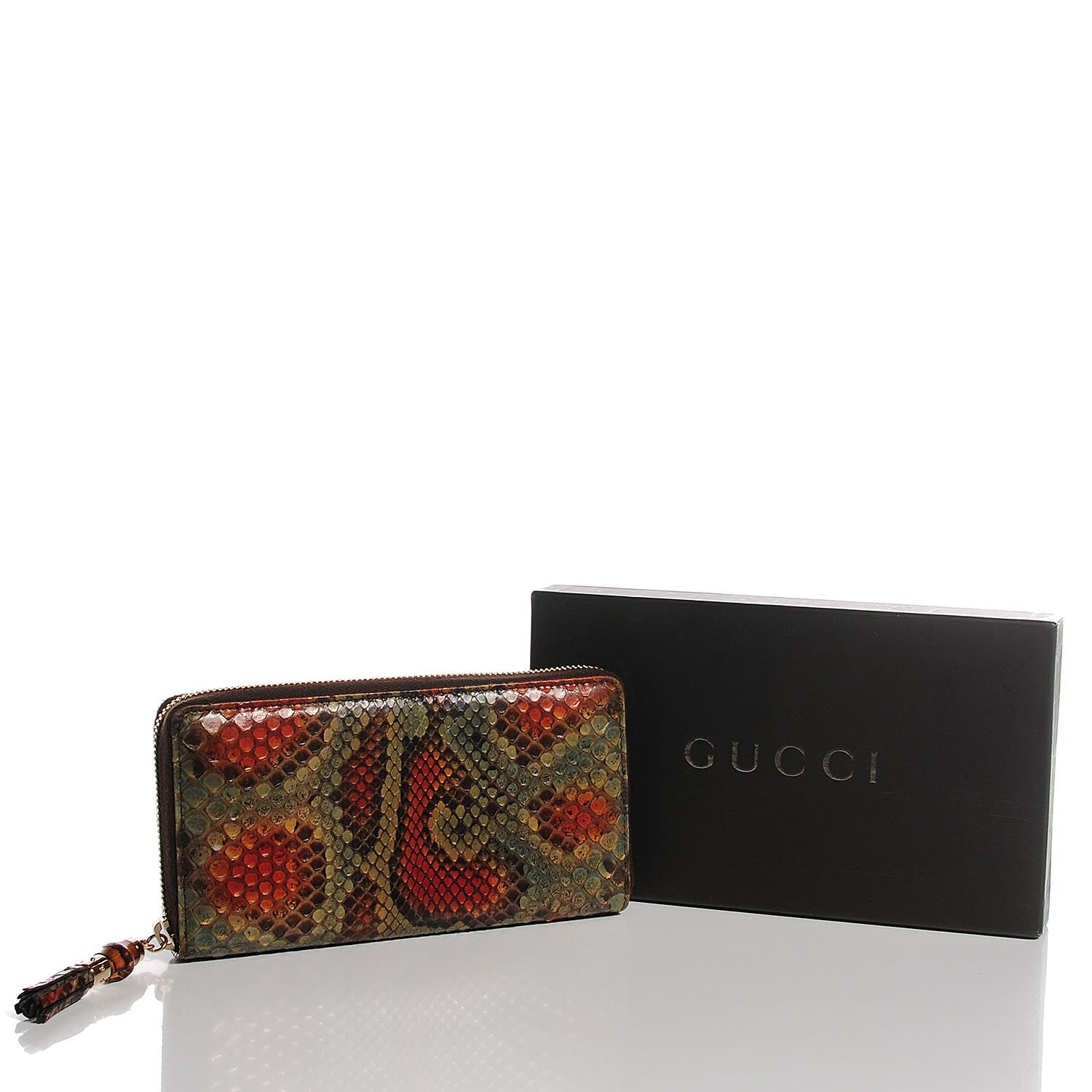 Gucci Python Bamboo Zip Around Large Wallet Orange 13 of 16