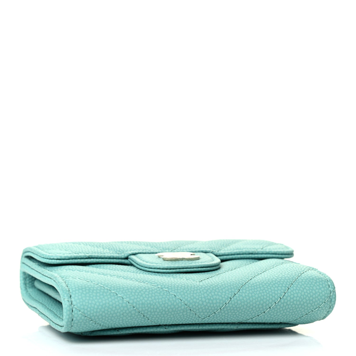 Chanel Caviar Chevron Quilted Flap Card Holder Green 3 of 4
