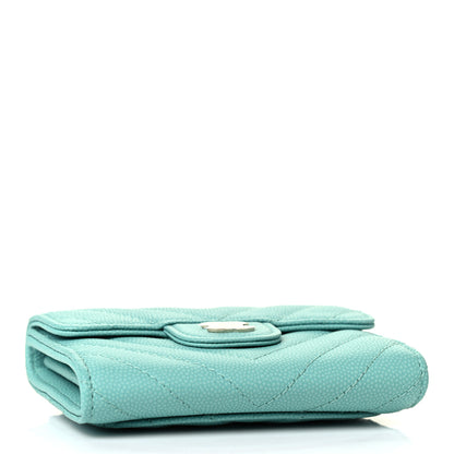 Chanel Caviar Chevron Quilted Flap Card Holder Green 3 of 4